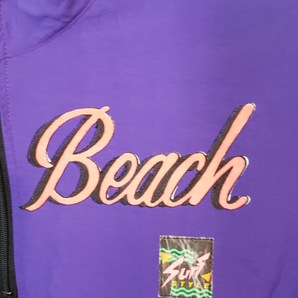 VTG 90s Surf Style Myrtle Beach Purple 1/2 Zip Pullover Windbreaker OSFA Graphic - Picture 4 of 9